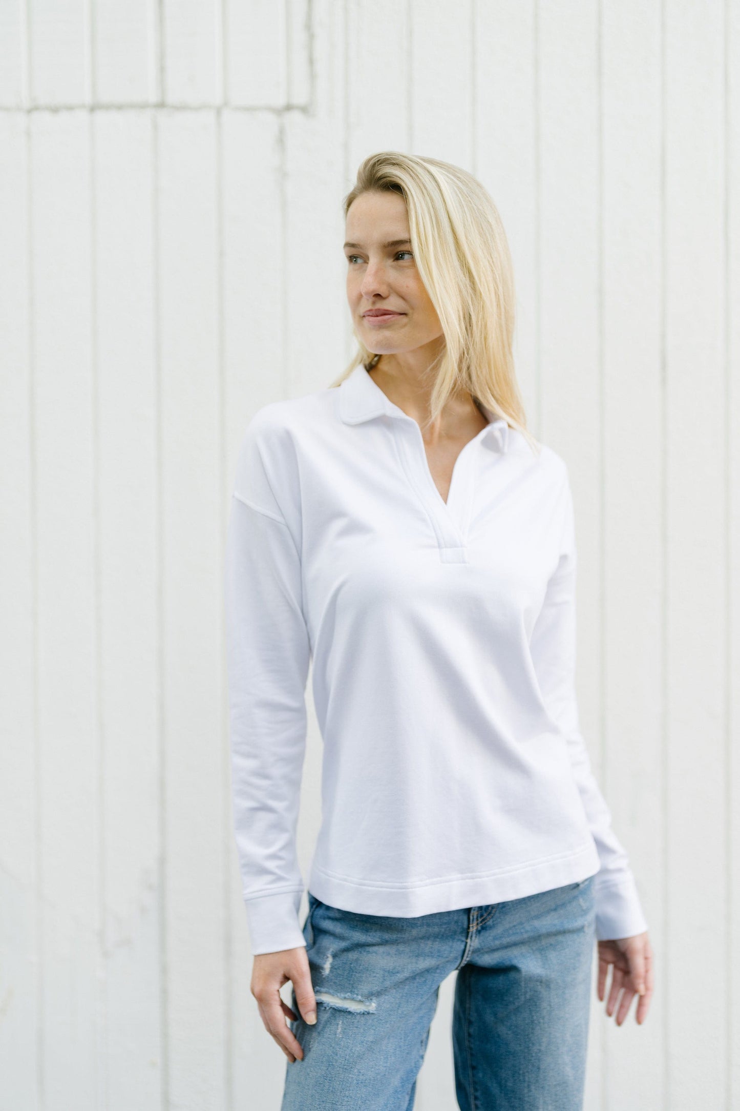 B.Draddy WHITE / XS ELIZABETH POLO SWEATSHIRT