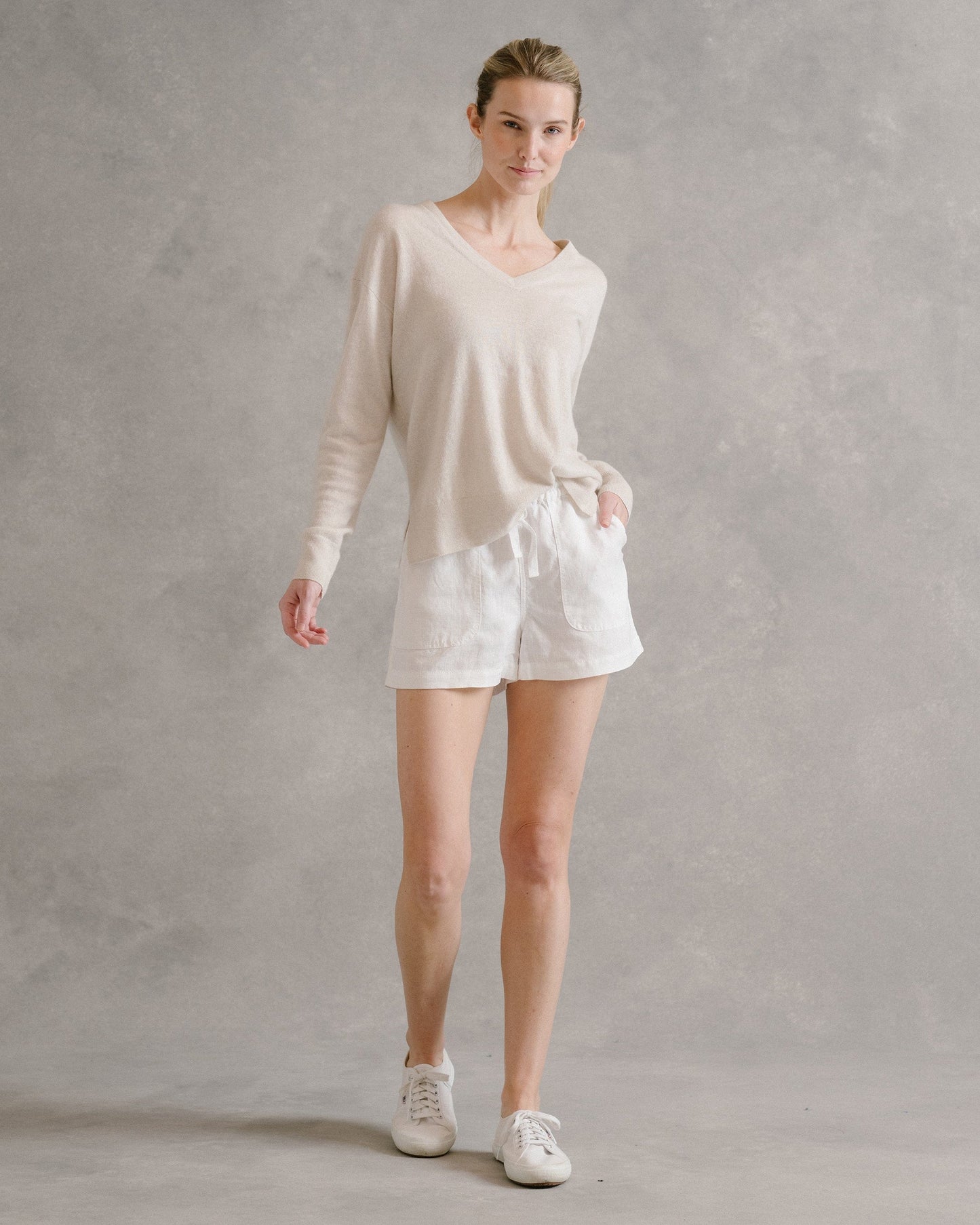 B.Draddy MAE CASHMERE LINEN V-NECK