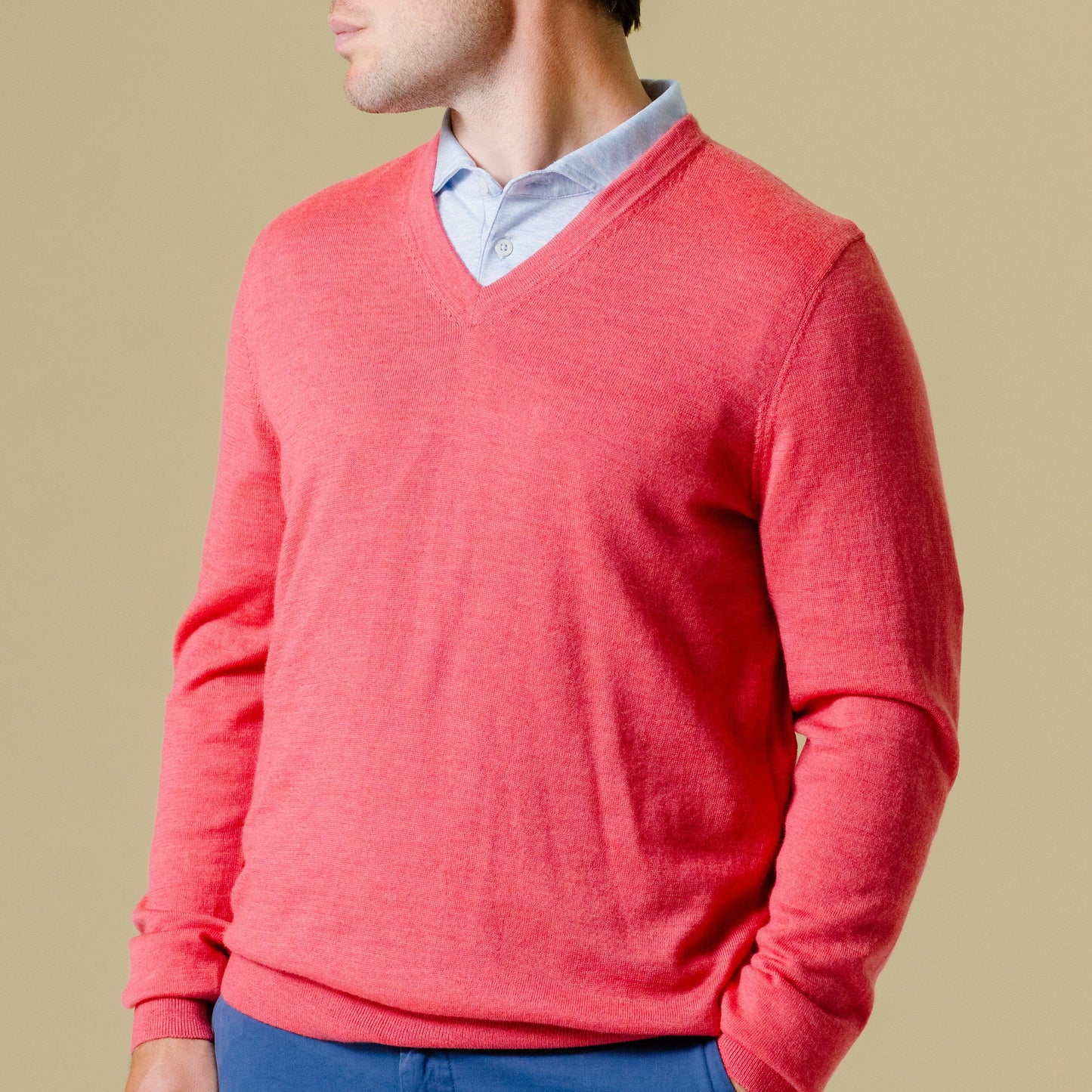 B.Draddy CORAL HEATHER / SML O'SHANE MERINO V NECK