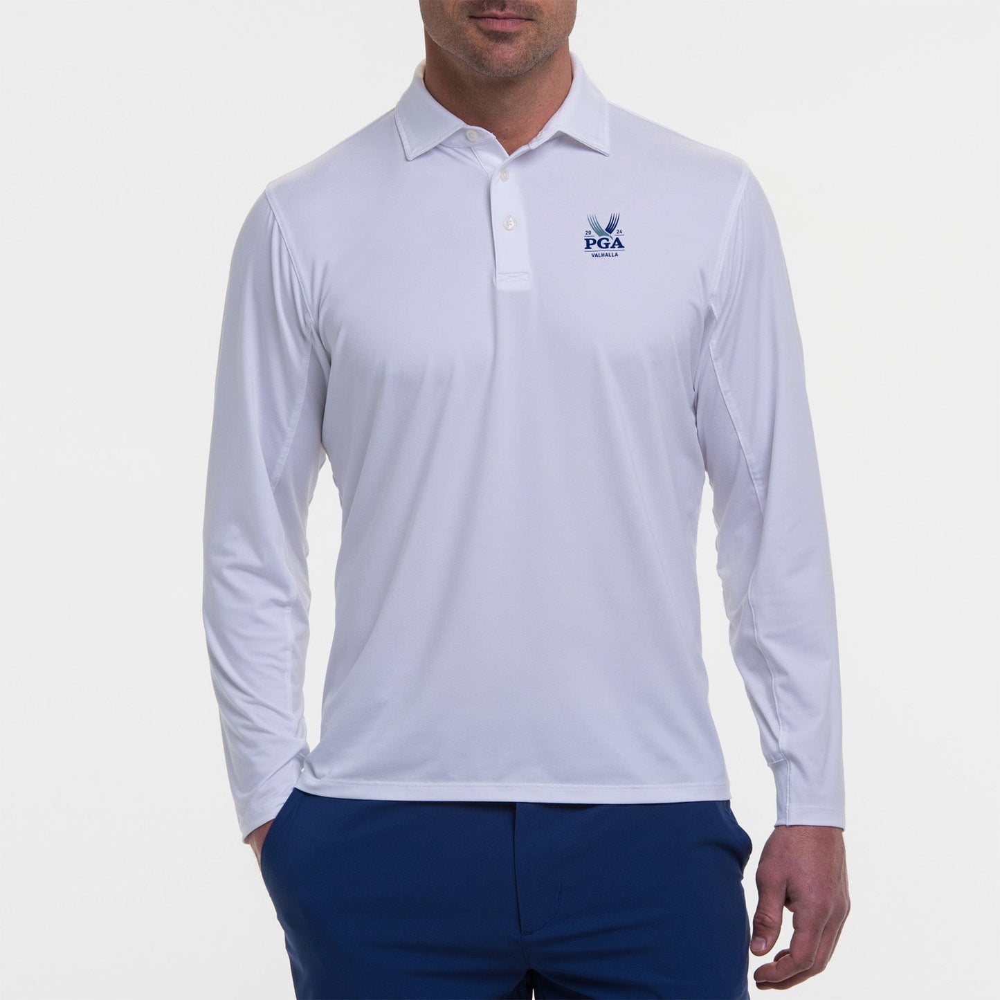 B.Draddy WHITE / SML 2024 PGA CHAMPIONSHIP DRADDY SPORT LEE LONG-SLEEVE POLO