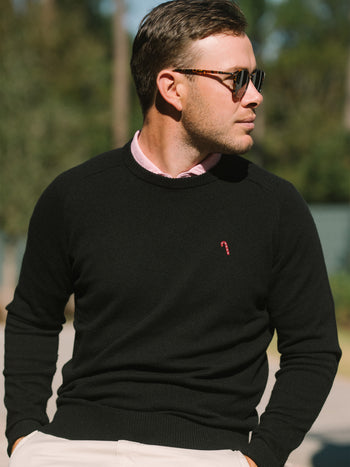 007 CASHMERE CREWNECK | CANDY CANE | BLACK