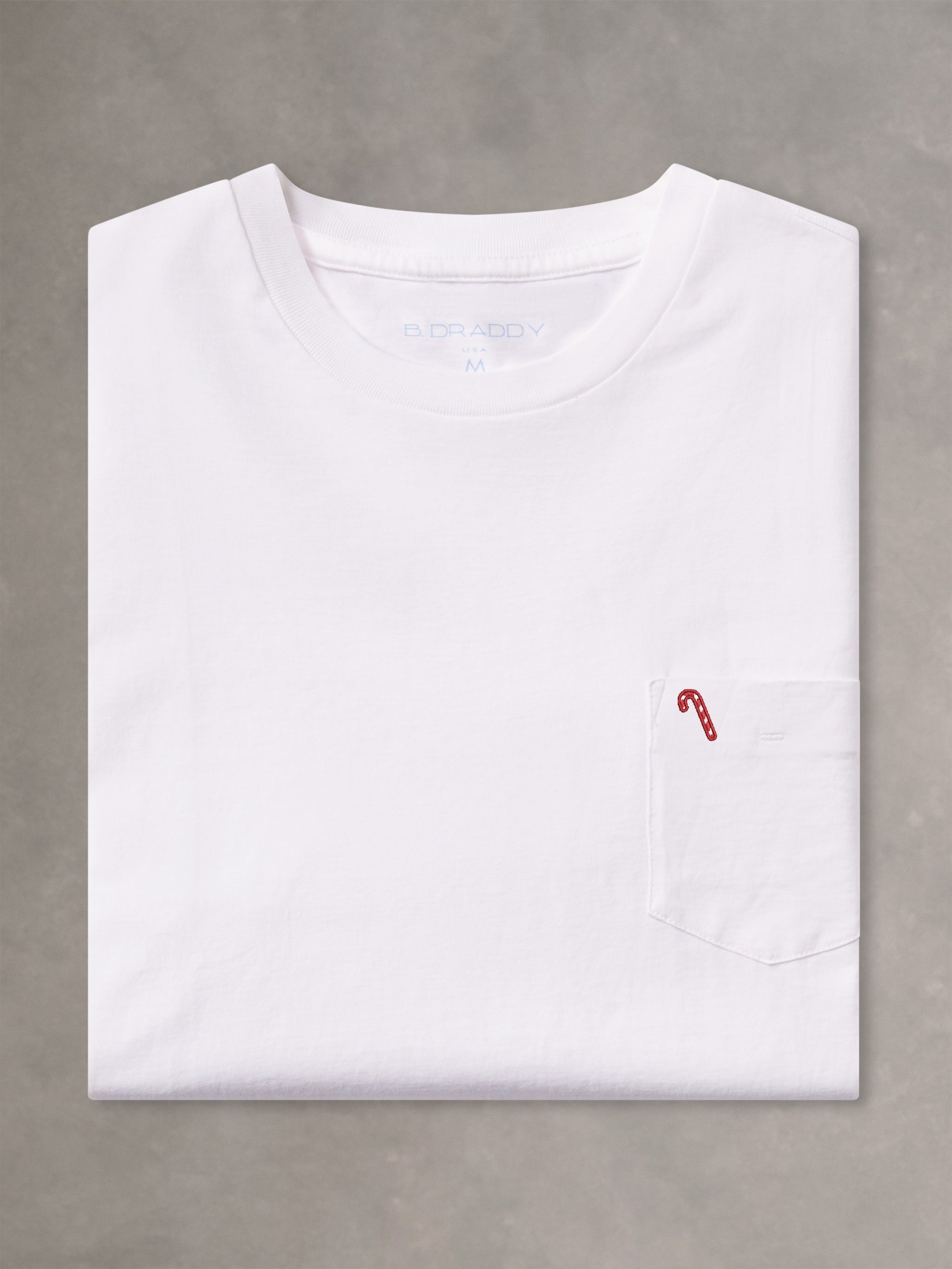 DEWEY SHORT-SLEEVE POCKET TEE | CANDY CANE | WHITE