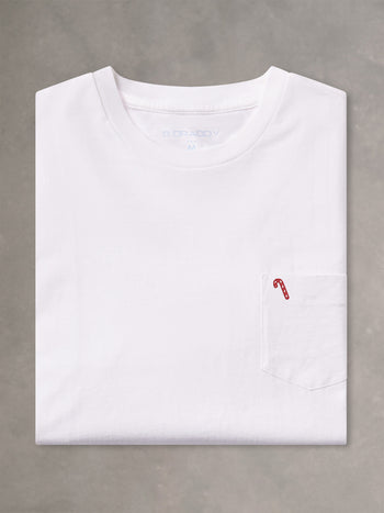 DEWEY SHORT-SLEEVE POCKET TEE | CANDY CANE | WHITE