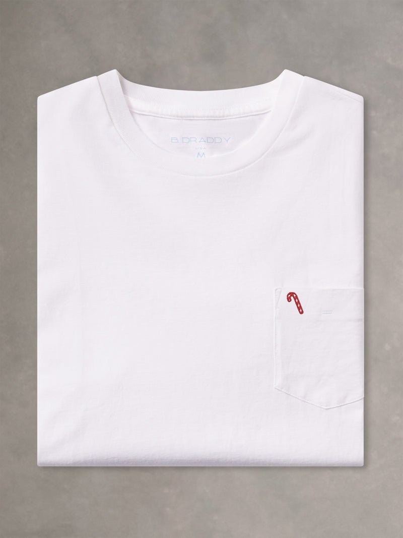 DEWEY SHORT-SLEEVE POCKET TEE | CANDY CANE | WHITE