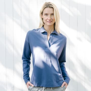 ELIZABETH POLO SWEATSHIRT - B.Draddy DENIM / XS ELIZABETH POLO SWEATSHIRT